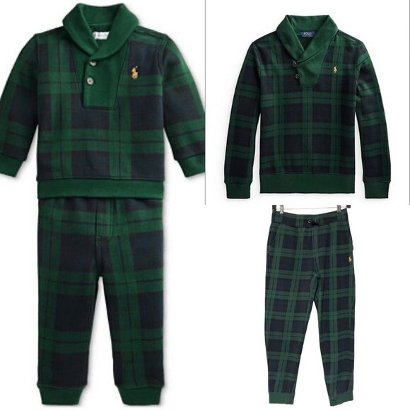Polo Ralph Lauren Seasonal Fleece-Isposhawl Plaid‎ Green Blue Set Boys L (14/16) - Picture 1 of 12